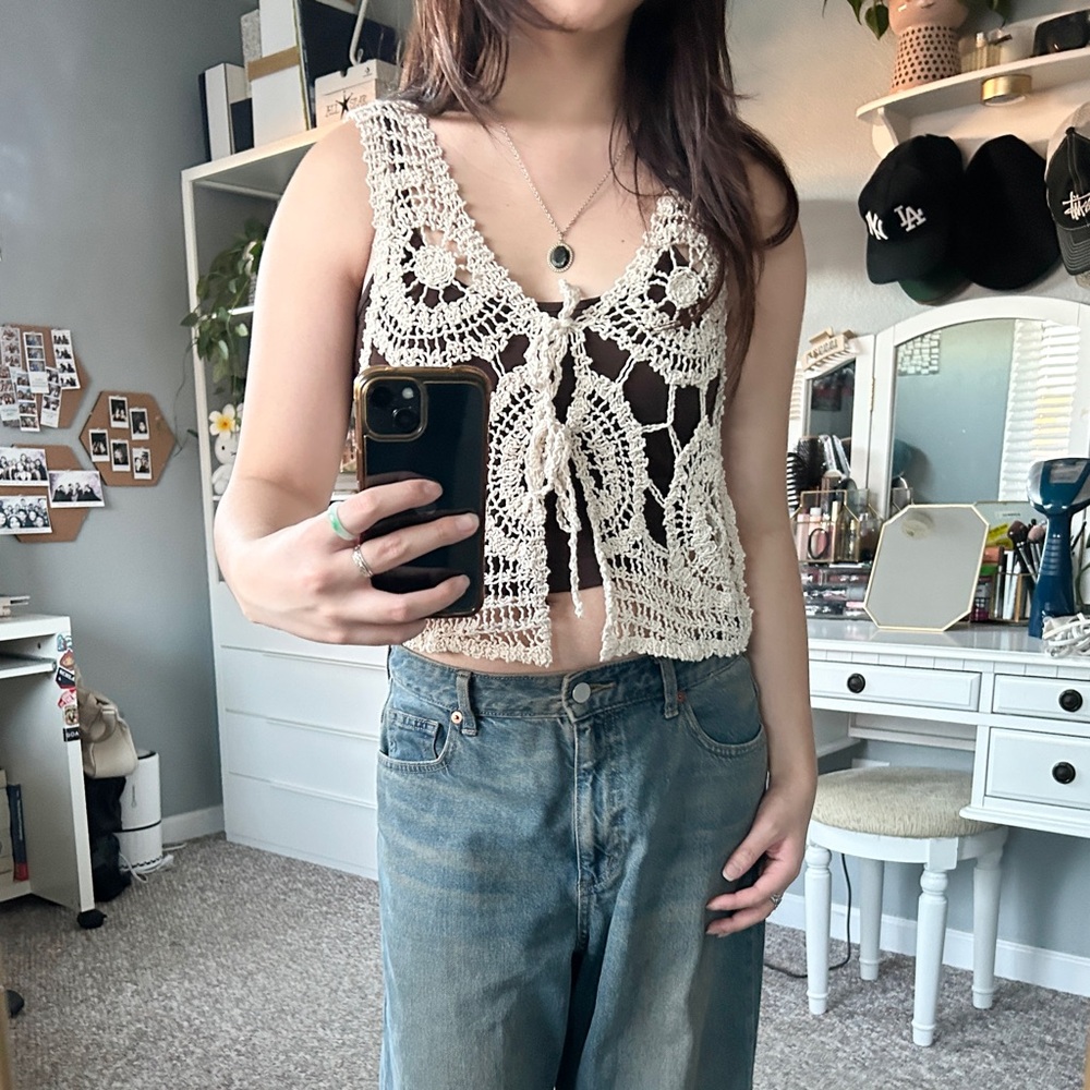 Kaily K Crochet Tie Vest Top, Extra Large (XL)